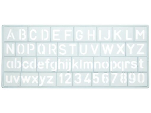 Sjabloon Westcott cijfers en letters 10mm hoog. 148X65mm,   transparant sjabloon.