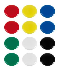 Magneet Westcott assorti kleur pak à 12st. Ø 20x8mm.        assorti kleuren. cap: 4-6 A4 a 80gram