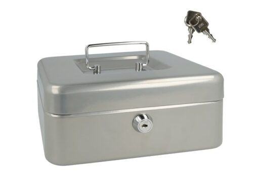 Geldkist Westcott 200x161x90mm zilver, kunststof inzet met  3 vakken