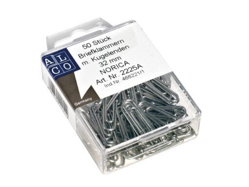 Alco Paperclips Norica 32mm verzinkt met kogeleind doos a 50     stuks