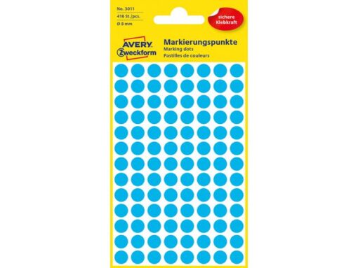 Avery etiket Zweckform 8mm rond 4 vel a 104 etiketjes blauw