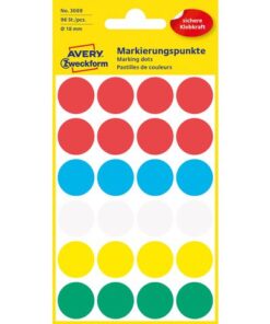Avery etiket Zweckform 18mm rond blister a 96 etiketjes assorti