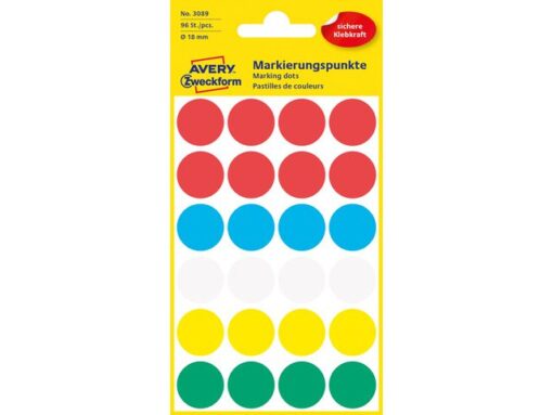 Avery etiket Zweckform 18mm rond blister a 96 etiketjes assorti