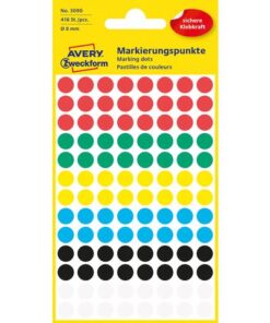 Avery etiket Zweckform 8mm rond blister a 416 etiketjes assorti