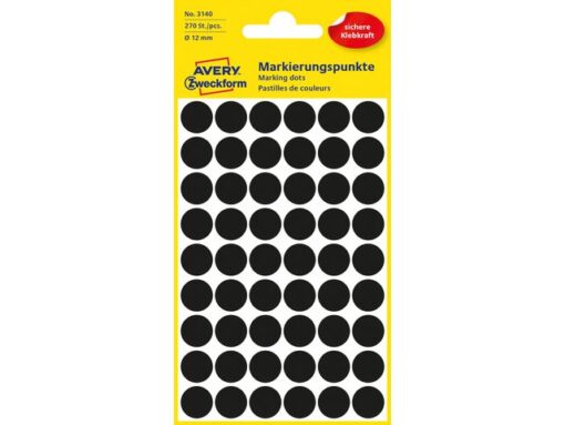 Avery etiket Zweckform 12mm rond 5 vel a 54 etiketjes zwart