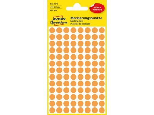 Avery etiket Zweckform 8mm rond 4 vel a 104 etiketjes lichtoranje
