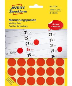 Avery etiket Zweckform 18mm rond blister 22 vel a 48 etiketjes rood