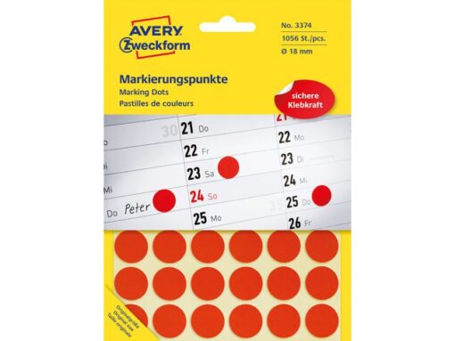 Avery etiket Zweckform 18mm rond blister 22 vel a 48 etiketjes rood