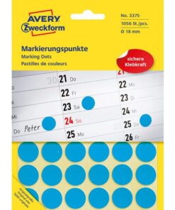 Avery etiket Zweckform 18mm rond blister 22 vel a 48 etiketjes blauw