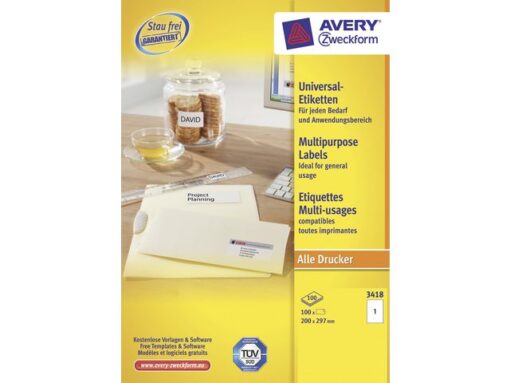 Etiket Avery ILK 210x297mm 100 vel 1 etiket per vel wit