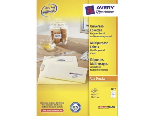 Etiket Avery ILK 70x35mm 100 vel 24 etiketten per vel wit