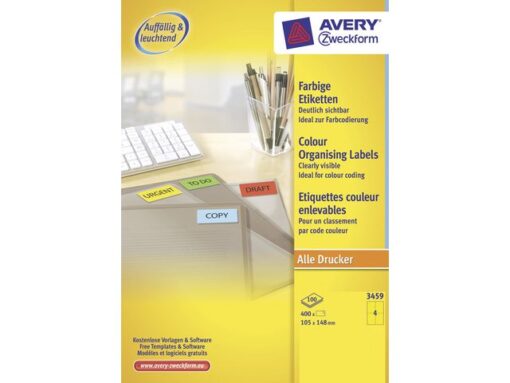 Etiket Avery ILK 105x148mm 100 vel 4 etiketten per vel geel