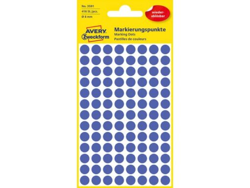 Avery Etiket Zweckform 8mm rond blister 4 vel a 104 et. blauw     Non-permanent