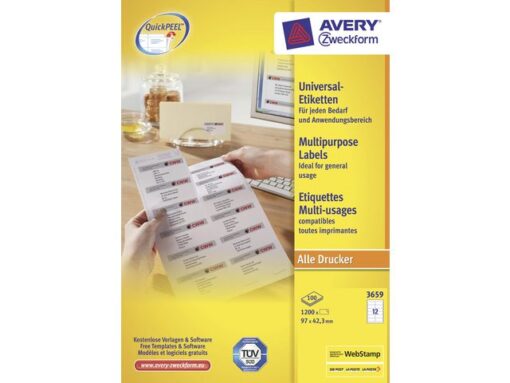 Etiket Avery ILK 97x42,3mm 100 vel 12 etiketten per vel wit