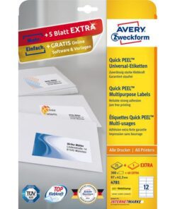 Etiket Avery ILK 97x42,3mm 25 vel + 5 vel extra 12 etiketten per vel wit