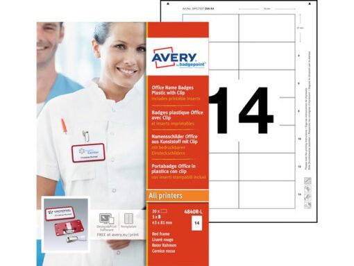 Naambadge Avery Office 43x81 20 x rood met clip