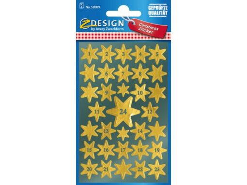 Etiket Z-design Christmas - gouden sterren - 2 vel