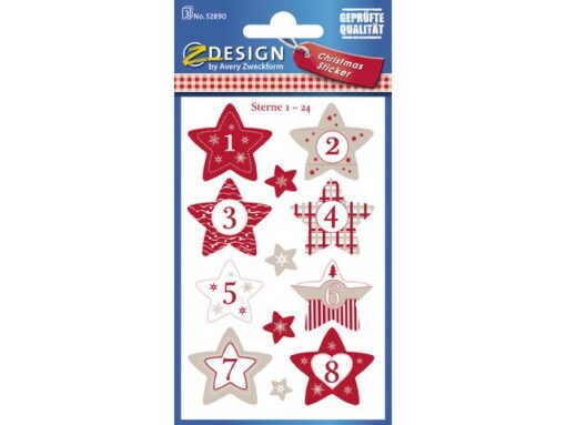 Etiket Z-design Christmas - sterren 1-24 - 3 vel