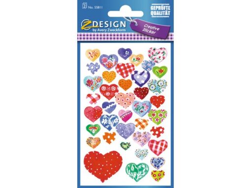 Avery papieretiket Z-design Creative pakje a 2 vel glimmende      harten