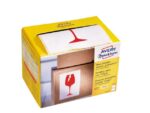Waarschuwings etiket Avery 'Fragile' op rol in dispenser    74x100mm