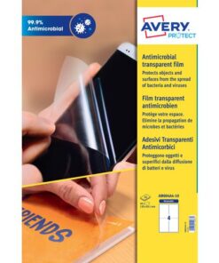 Antimicrobiële beschermfolie Avery 139x99,1mm transp.       afneembaar. Totaal 40 labels. (10 vel)