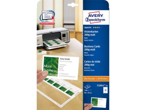 Visitekaartjes Avery 85x54mm 200gr wit 25 vel 10 kaarten    per vel