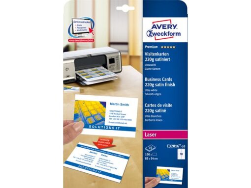 Visitekaartjes Avery 85x54mm 220gr wit 10 vel 10 kaarten    per vel