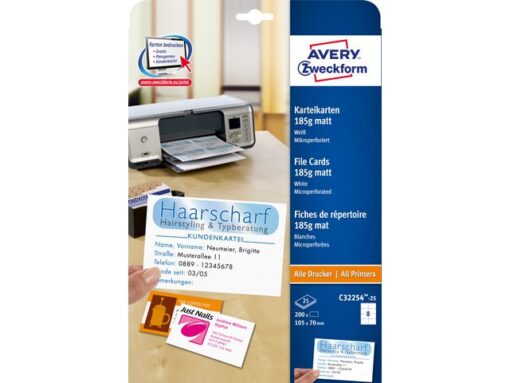 Systeemkaart Avery 105x70mm 185gr wit 25 vel 8 kaarten per  vel