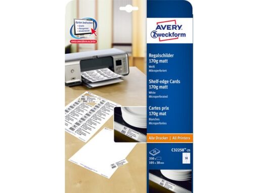 Schapkaarten Avery 105x38mm 170gr wit 25 vel 14 kaarten per vel