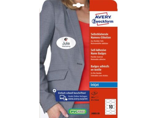 Avery Naambadge zelfkl. Zweckform ovaal 85x50mm wit afneembaar    200 etiketten 20 vel inkjet