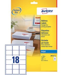 Inkjetetiket Avery 63,5x46,6mm wit 10 vel 18 etiketten per  vel