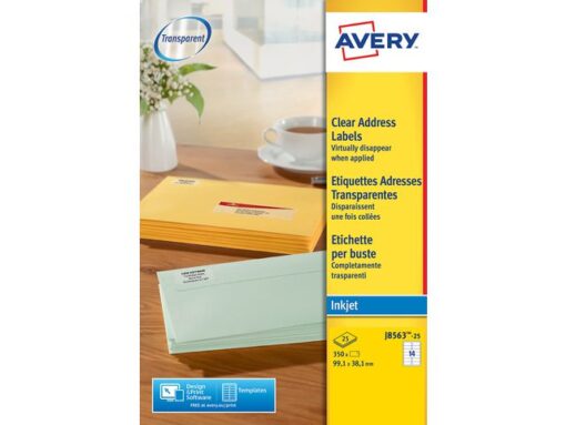 Adresetiket Avery 99,1x38,1mm transparant 25 vel 14         etiketten per vel