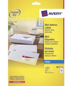 Inkjetetiket Avery 38,1x21,2mm wit 10 vel 65 etiketten per  vel