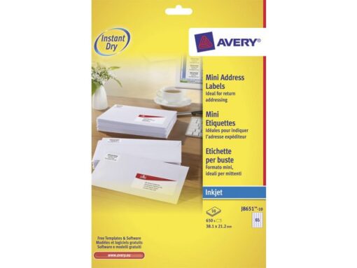 Inkjetetiket Avery 38,1x21,2mm wit 10 vel 65 etiketten per  vel