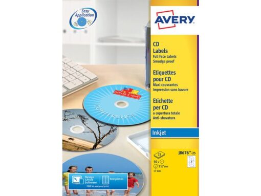 CD etiket Avery 117mm fullsize - wit doos 25 vel 2 et. per vel