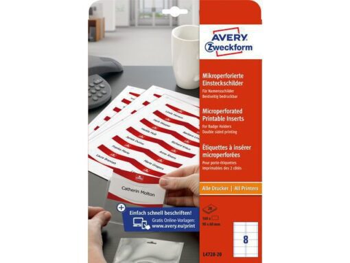 Badge insteekkaart Avery 60x90mm 190grs 20 vel