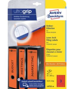 Ordnerrugetiket Avery 297x61mm rood 20 vel 3 etiketten per  vel