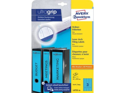 Ordnerrugetiket Avery 297x61mm blauw 20 vel 3 etiketten per vel