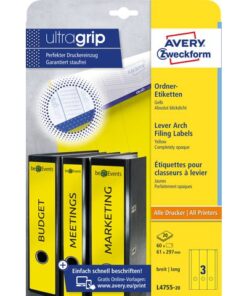 Ordnerrugetiket Avery 297x61mm geel 20 vel 3 etiketten per  vel