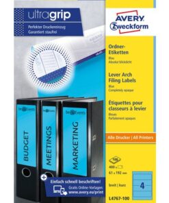 Ordnerrugetiket Avery 192x61mm blauw 100 vel 4 etiketten    per vel