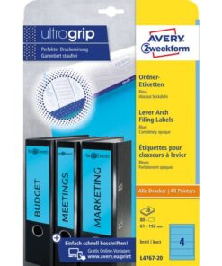 Ordnerrugetiket Avery 192x61mm blauw 20 vel 4 etiketten per vel
