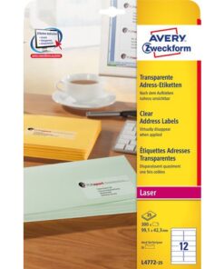 Laseretiket Avery 99,1x42,3mm transparant 25 vel 12         etiketten per vel