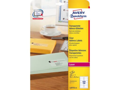 Laseretiket Avery 99,1x42,3mm transparant 25 vel 12         etiketten per vel