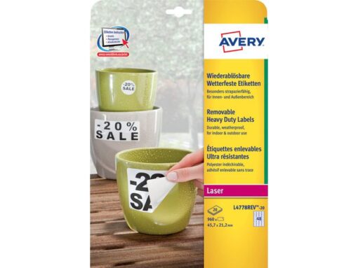 Weerbestendig etiket Avery NP 45,7x21,2mm 20 vel 48         etiketten per vel
