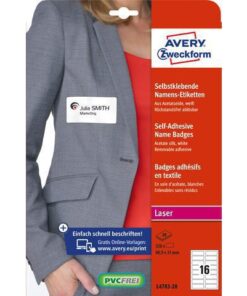Badge etiket Avery 88,9x31mm 20 vel 16 etiketen per vel wit