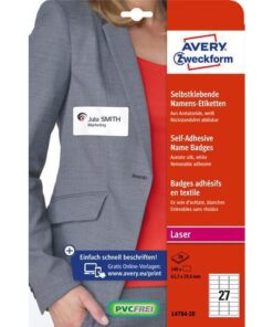 Badge etiket Avery 63,5x29,6mm 20 vel 27 etiketten per vel  wit