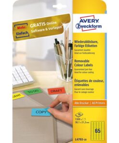Laseretiket Avery 38,1x21,2mm 20 vel 65 etiketten per vel   geel