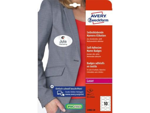 Avery Naambadge zelfkl. Zweckform ovaal 85x50mm wit afneembaar    200 etiketten 20 vel laser