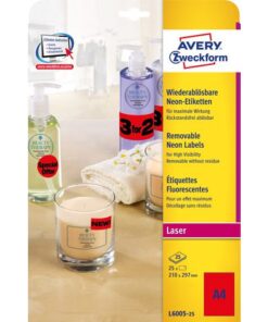 Laseretiket Avery 210x297mm 25 vel 1 etiket per vel neonrood
