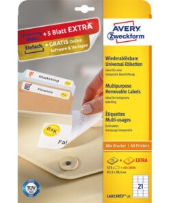 Etiket Avery ILK 63,5x38,1mm NP 25 vel 21 etiketten per vel wit